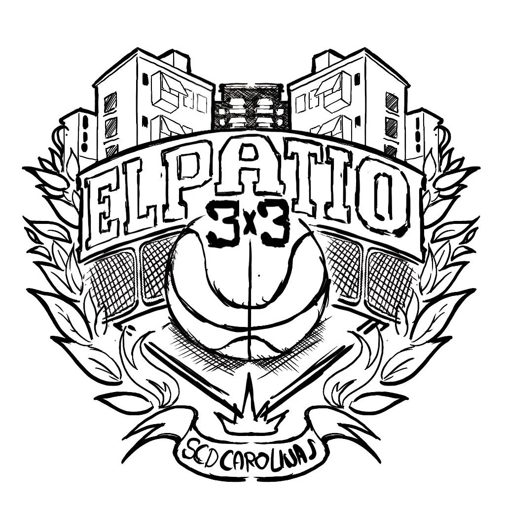 Boceto a lápiz del emblema de El Patio 3x3