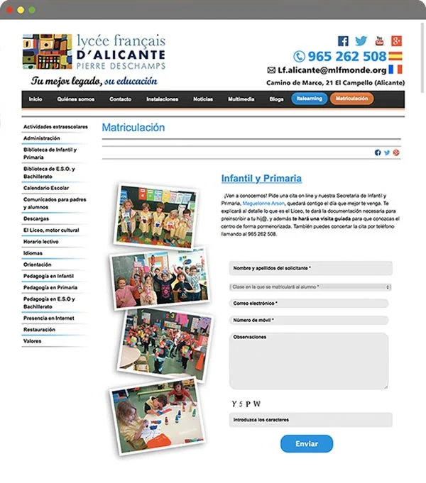 Lycée Français d'Alicante — página interior del portal web