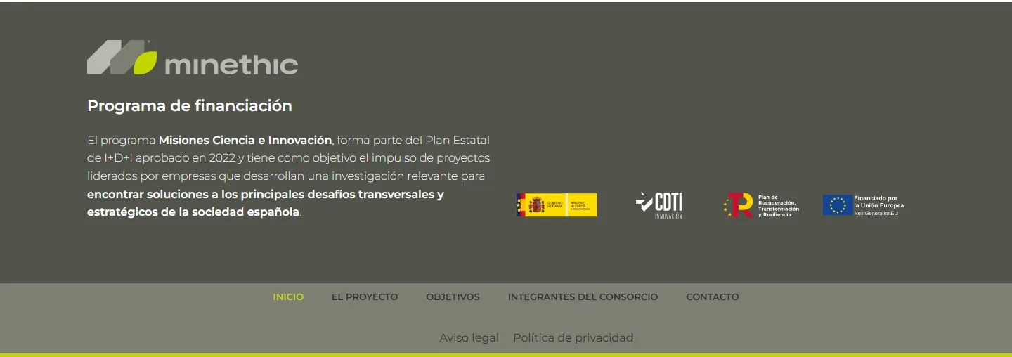 Pie de la web de Minethic