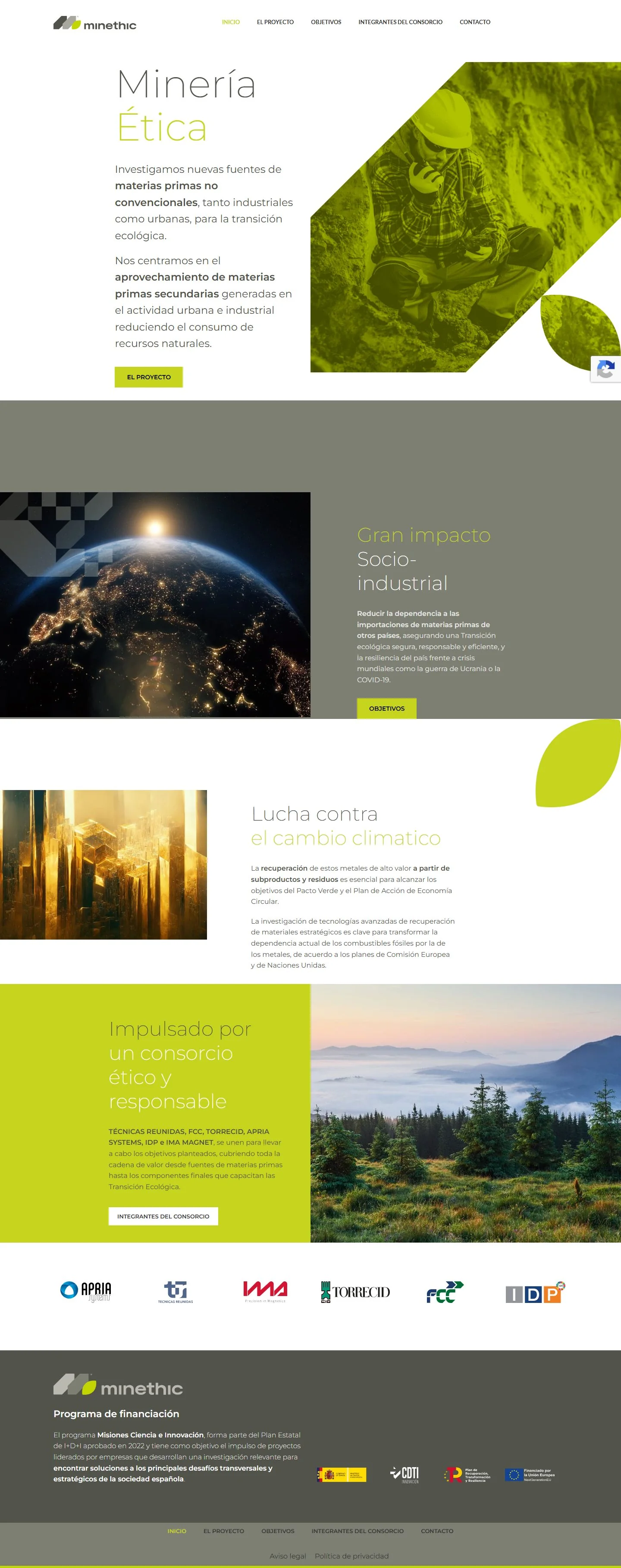 Home de Minethic, página completa
