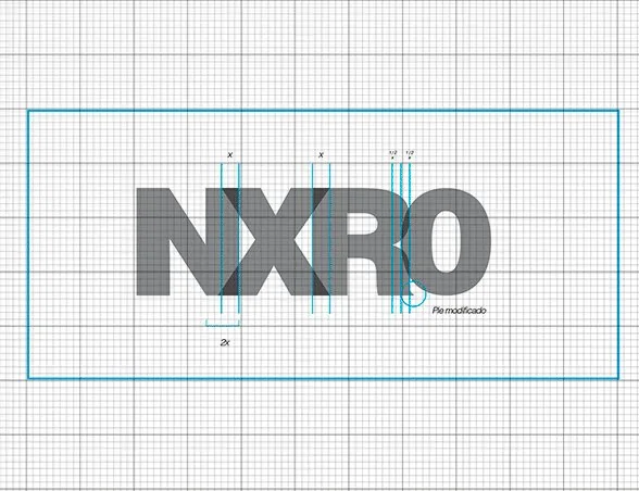 Construcción del logotipo NXR0 sobre retícula