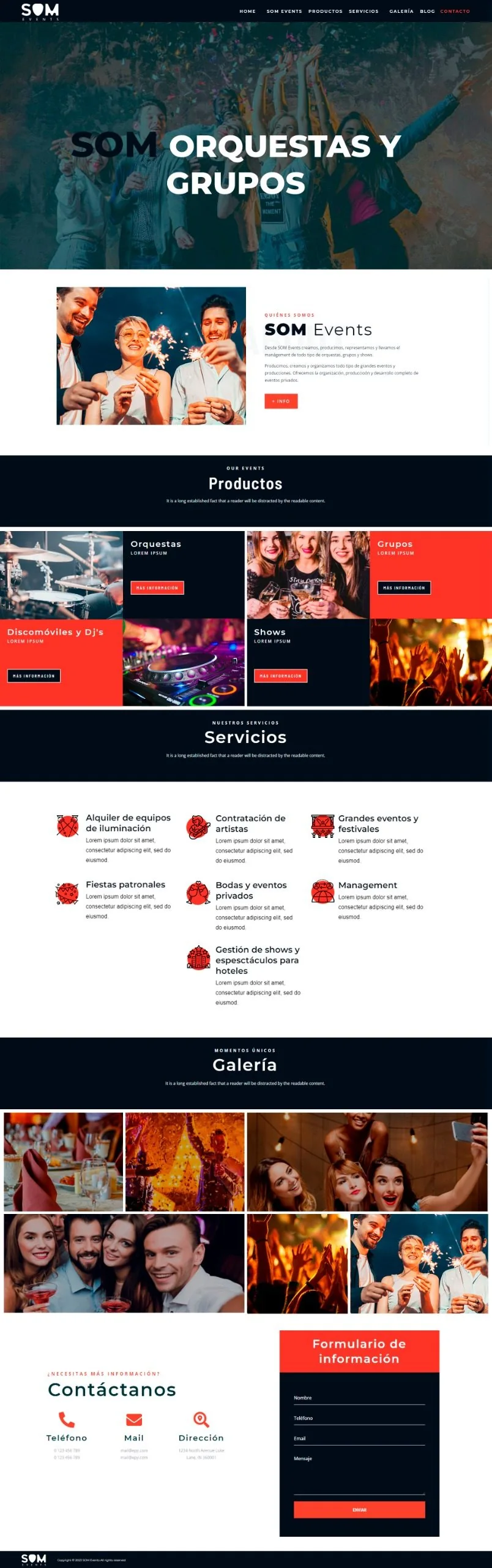 Web anterior de SOM Events, página completa
